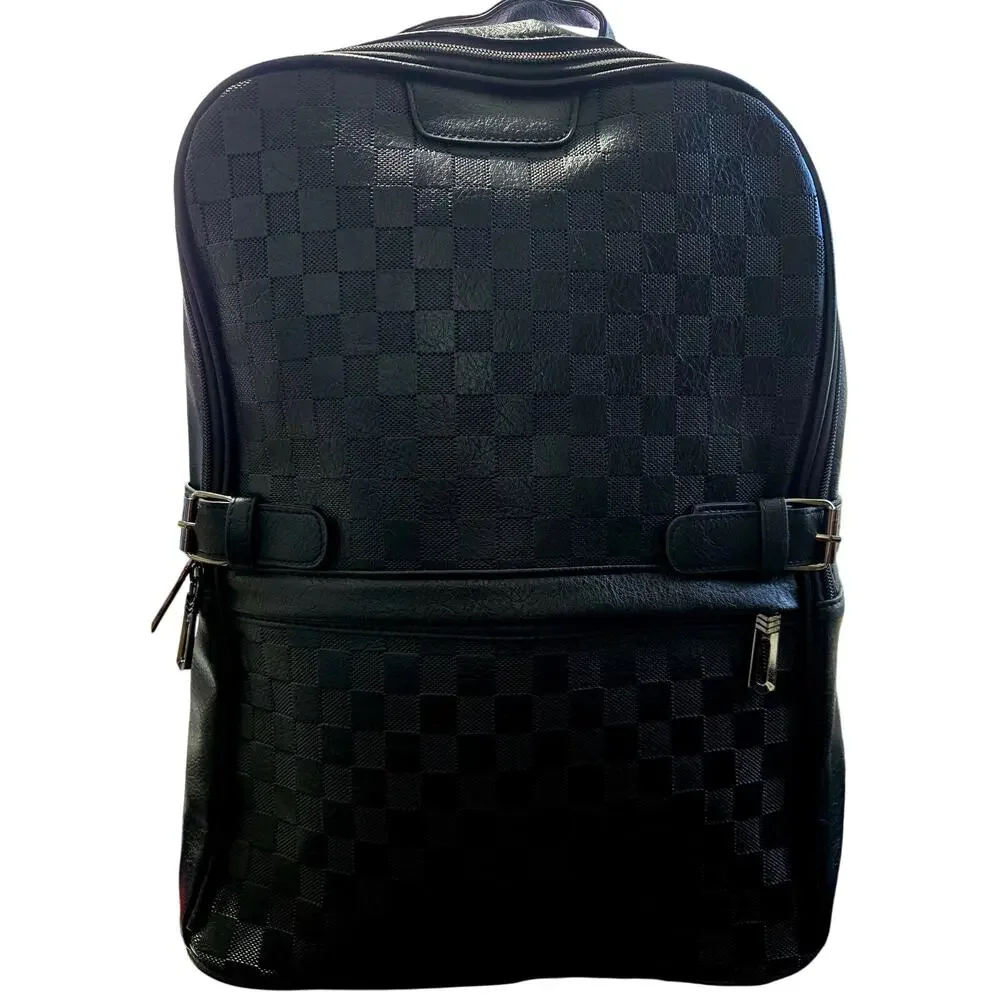Black Checkered Faux Leather Laptop Backpack Travel Business School New